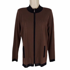 Exclusively Misook Full Zip Cardigan Jacket Sz S Brown Black Ponte Knit Career